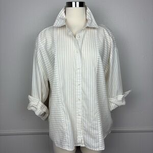 Elizabeth‎ & James Button Up Shirt Size L Beige Stripes Work Casual Oversized